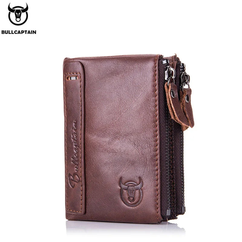 BULLCAPTAIN Vintage Fashion Men's Wallet Gift Leather Zipper Buckle Card Holder Coin Purse PORTFOLIO Portomonee Men's Wallet