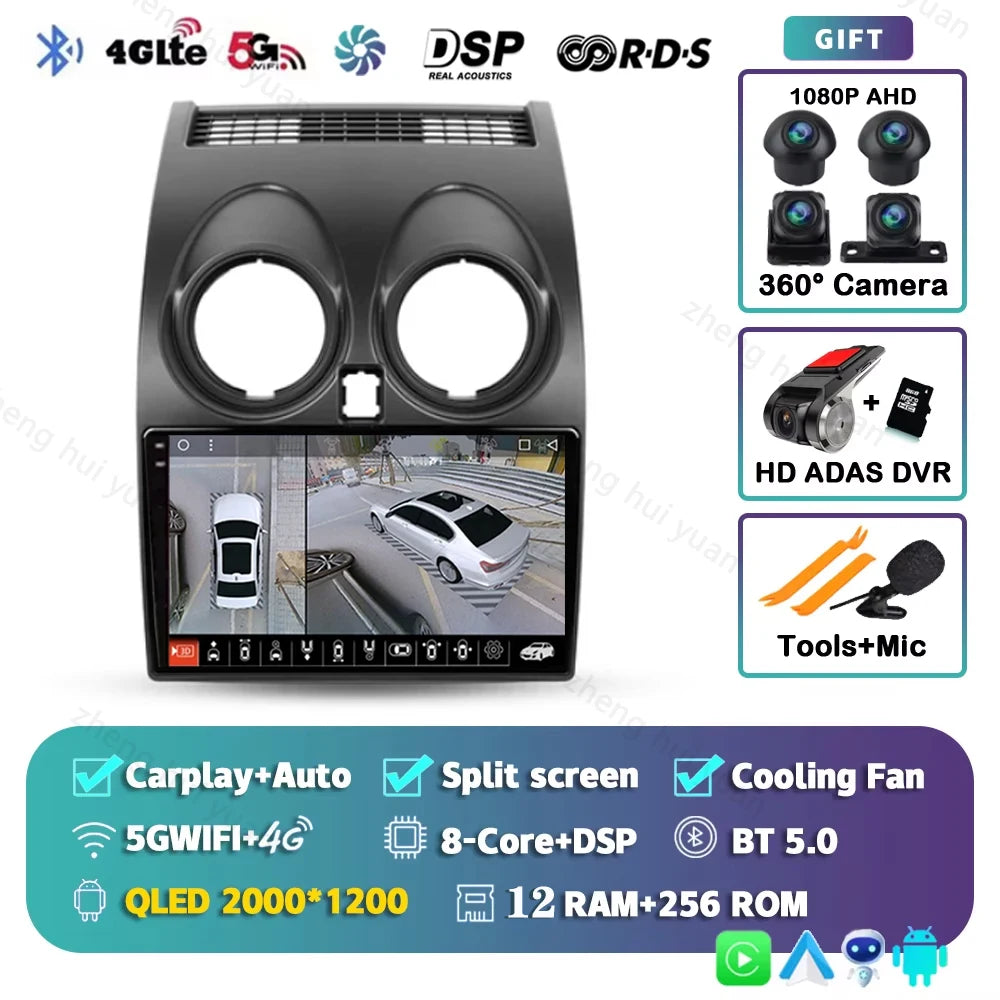 Android 15 For Nissan Qashqai 1 J10 2006 - 2013 2K QLED CarPlay Auto Car Radio Multimedia Video Player GPS stereo Head Unit 4G