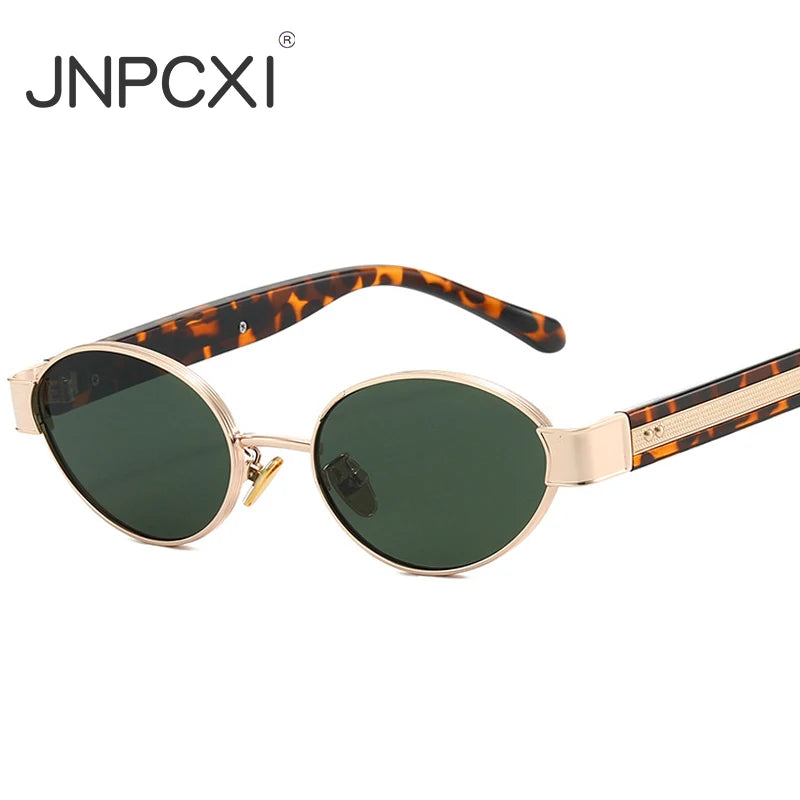 JNPCXI New Retro Oval Metal Rivets Women Luxury Sunglasses Fashion Punk Shades UV400 Trending Men Gradient Sun Glasses