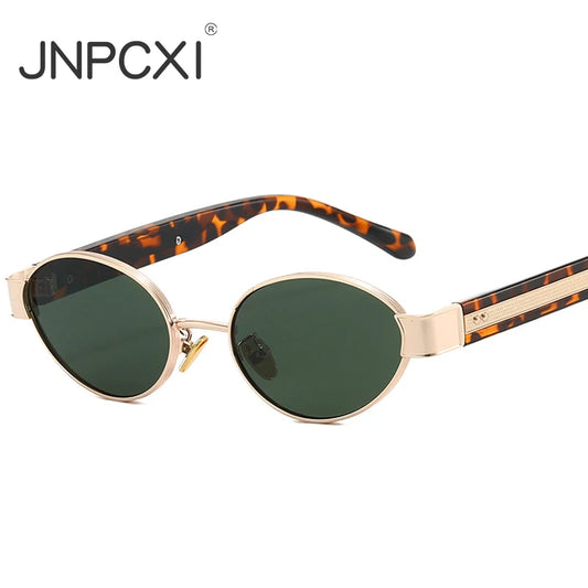 JNPCXI New Retro Oval Metal Rivets Women Luxury Sunglasses Fashion Punk Shades UV400 Trending Men Gradient Sun Glasses