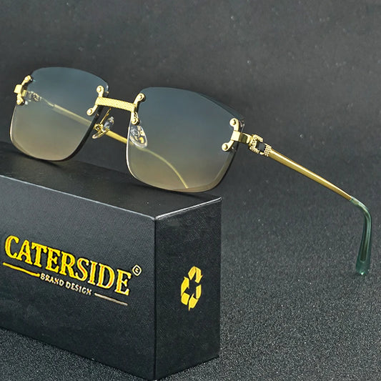 CATERSIDE Blue Gradient Lens Copper Sunglasses Men Women Luxury Designer Rimless Small Square Sun Glasses For Men 2022 Framless