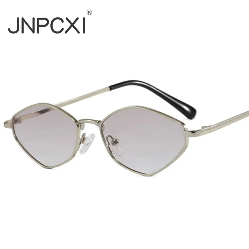 JNPCXI New Retro Metal Small Cat Eye Polygon Women Sunglasses Gradient Silver Shades UV400 Fashion Men Sun Glasses