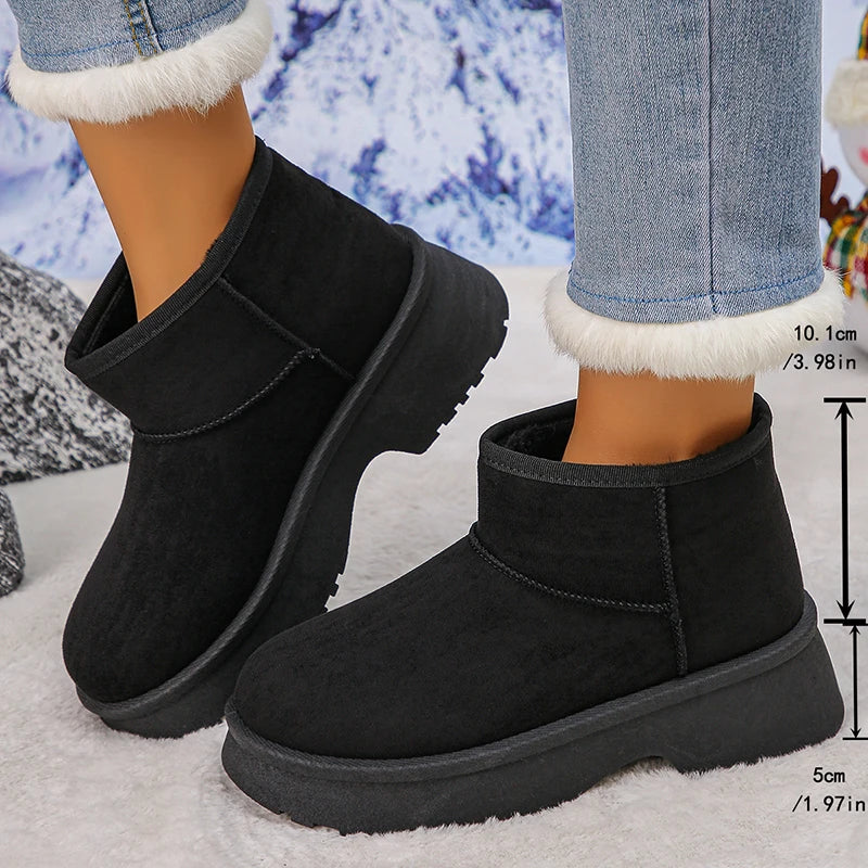 Fashion Design Thick Heels Snow Boots Women Slip On Thicken Plush Warm Winter Boots Woman Waterproof Non Slip Cotton Shoes