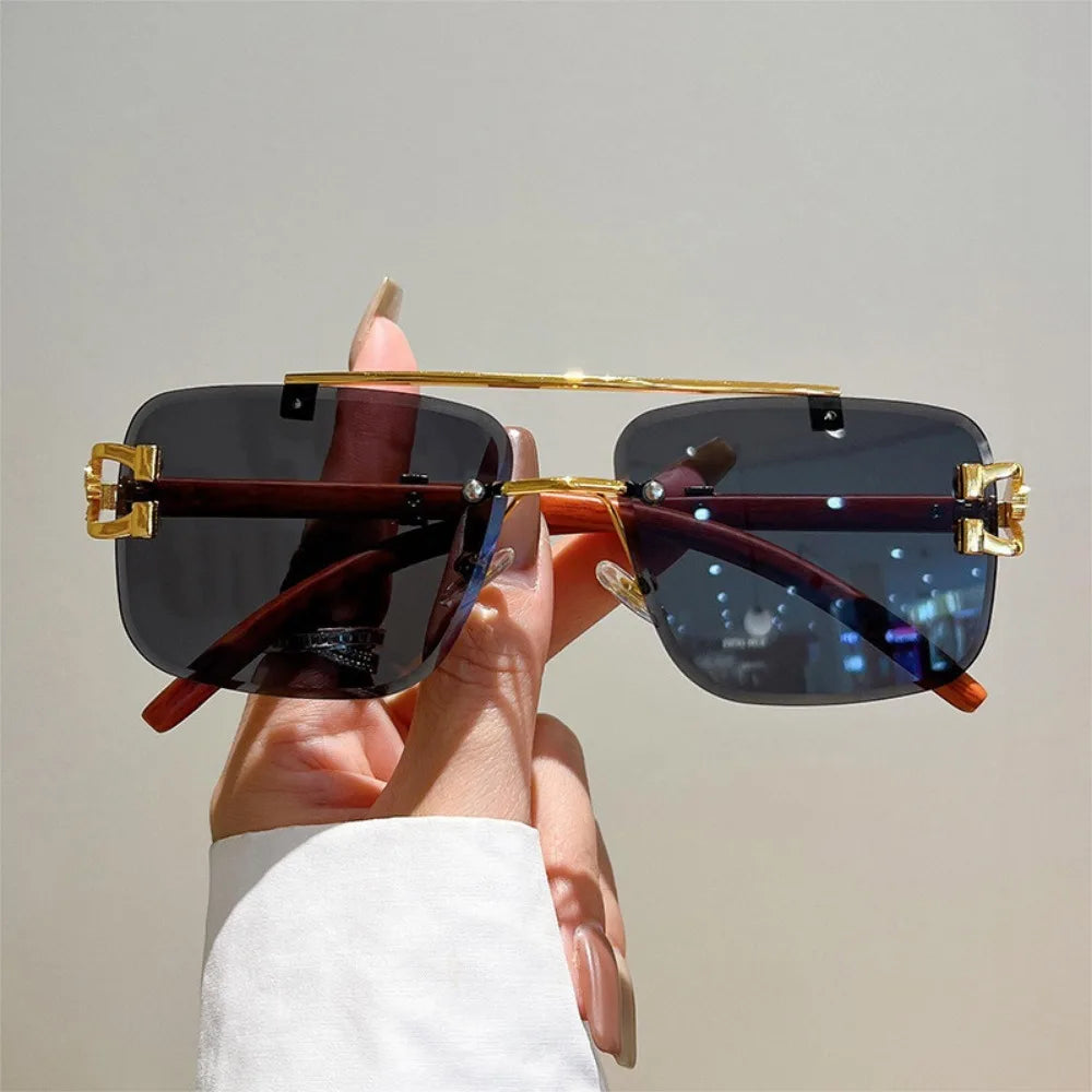 Vintage Man Double Beam Sunglasses Women Frameless Clear Square Black Red Eye Glasses Eyeglasses New Sunglasses Men
