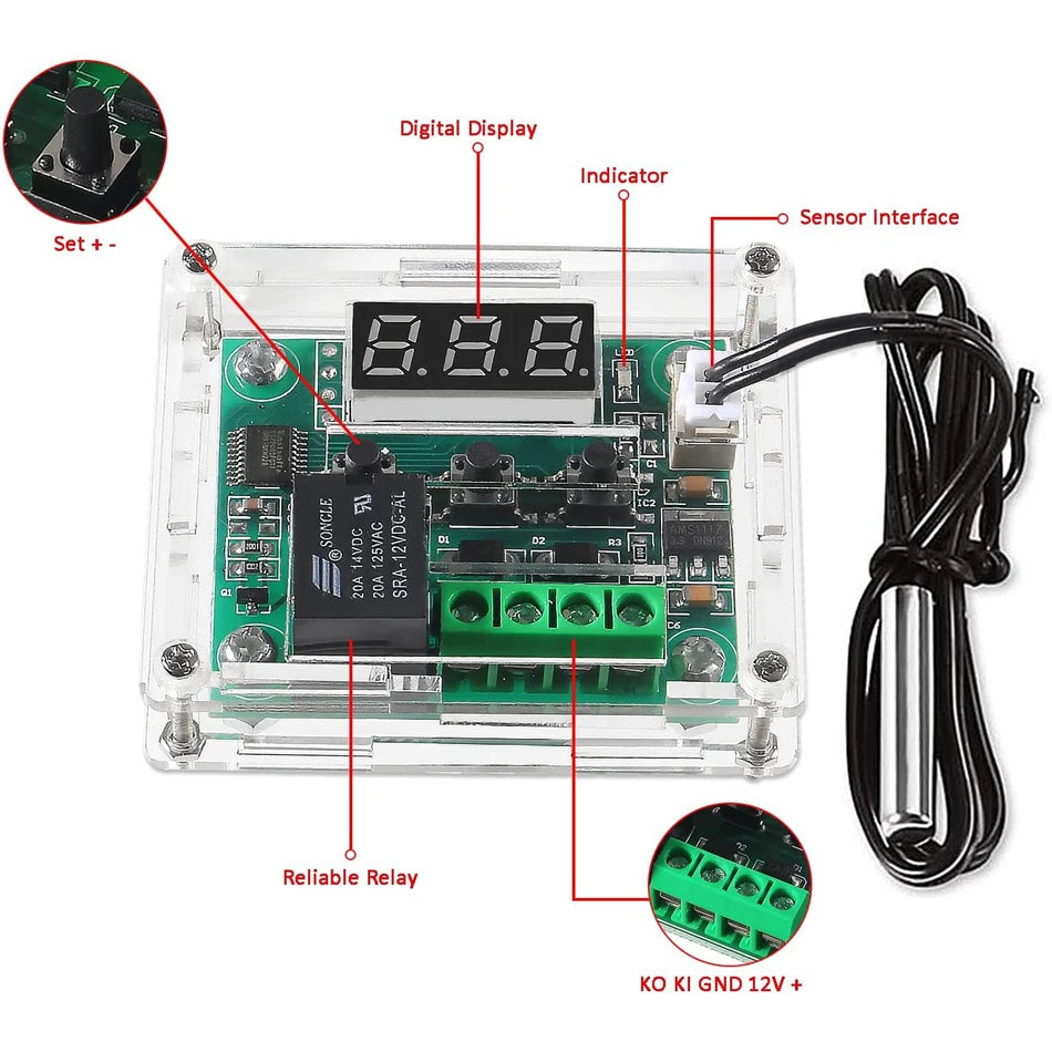 2PCS Temperature Controller Module with Case, XH W1209 LED Display Digital Thermostat Module with Waterproof NTC Probe -50~110℃