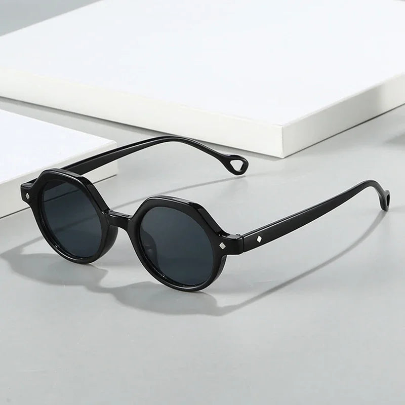 JNPCXI Retro Small Round Punk Sunglasses Women Fashion Gradient Leopard Shades UV400 Men Rivets Sun Glasses