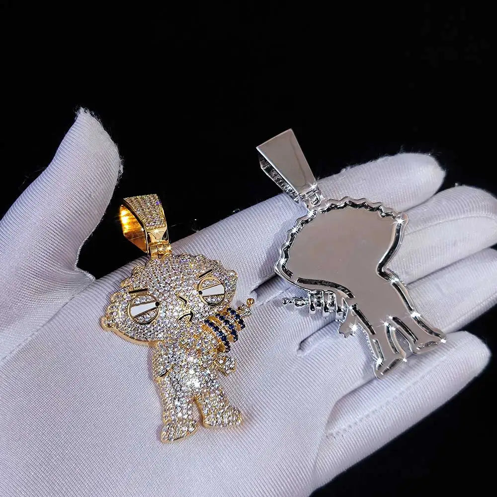 Family Guy Stewie Pendant Hip Hop Superman Cubic Zirconia  Necklace Rock Jewelry