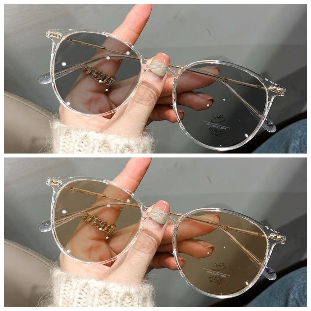 2PCS Photochromic Anti Radiation Metal Computer Glasses Anti Blue Light Eyeglasses for Women/Men