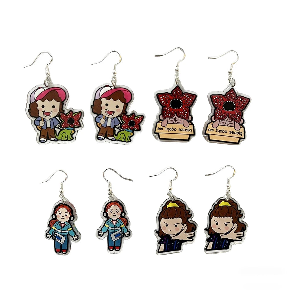 4 Pairs Cute Demogorgon Cartoon Earrings for Women Girls, Acrylic Fashion Jewelry Set, Party Ear Piercing Gift