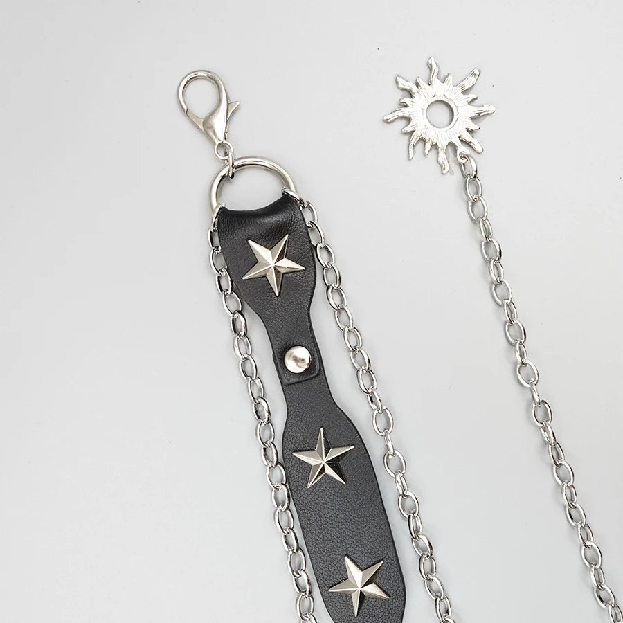 Western Cowgirl Style Pu Belt with Metal Rings - Y2K Retro Rivet Chain Waistband for Dresses & Holiday Dates