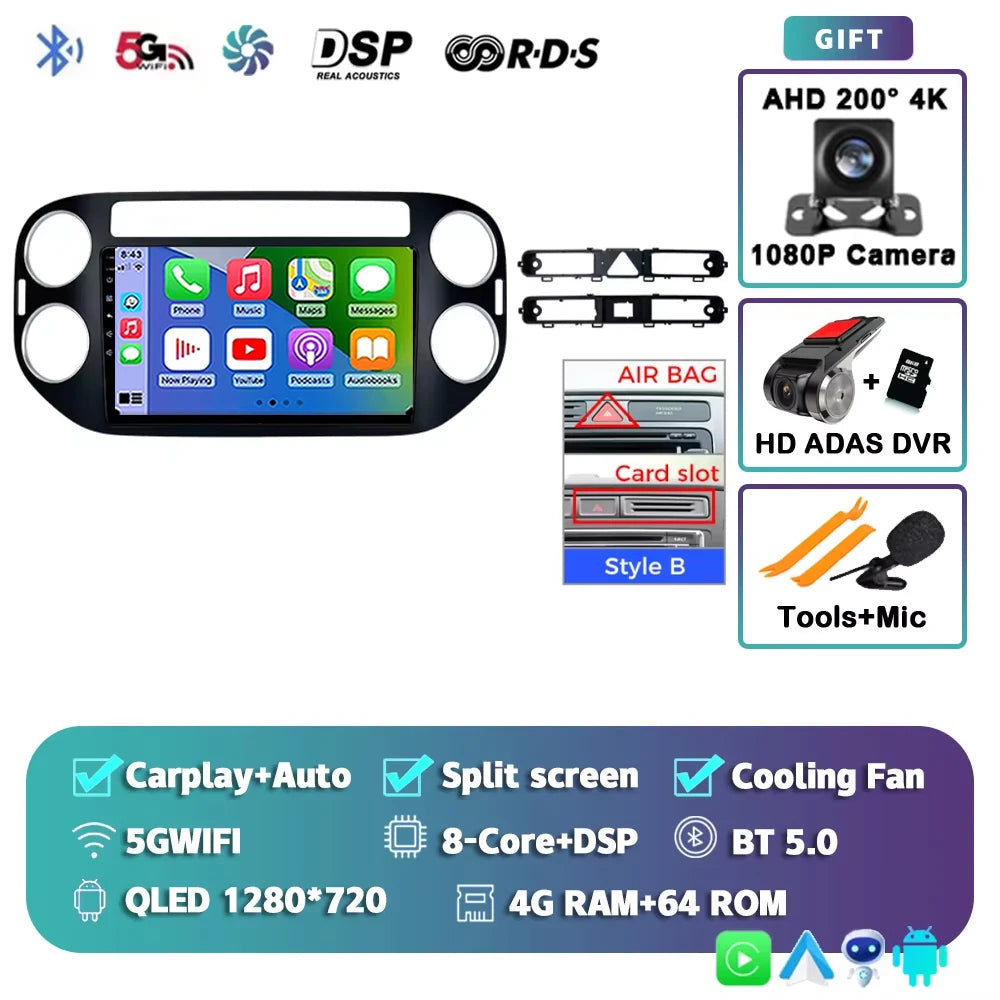 Android 14 For Volkswagen VW Tiguan 2006 - 2016 Golf Car Radio Wireless CarPlay Auto Multimedia Player GPS 4G WiFi 360 Camera