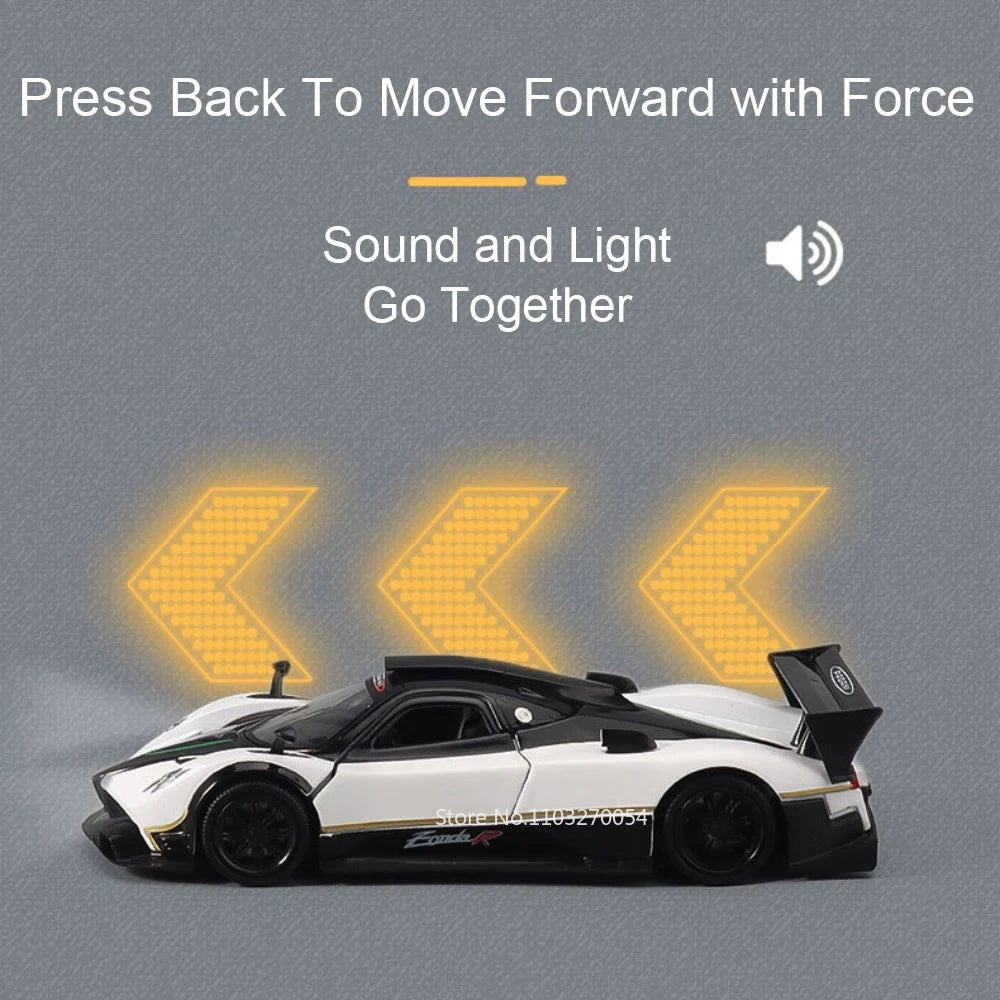 1/32 Pagani Zonda R Diecast Models Huayra Dinastia Alloy Toys Miniature Car Sound Light Pull Back Doors Openned Cars Child Gifts