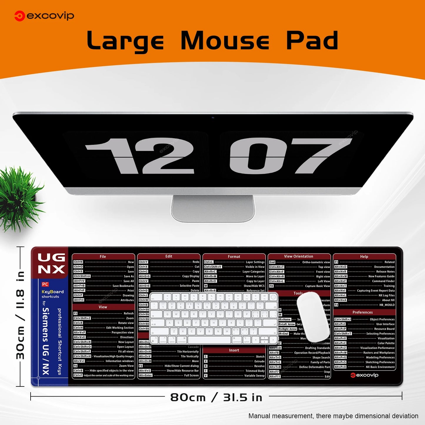 EXCO Shortcut Mouse Pad for UGNX CNC Programming Large Cheat Sheet Keyboard Mousepad Desk Mat Non-Slip Rubber Base Stitched Edge
