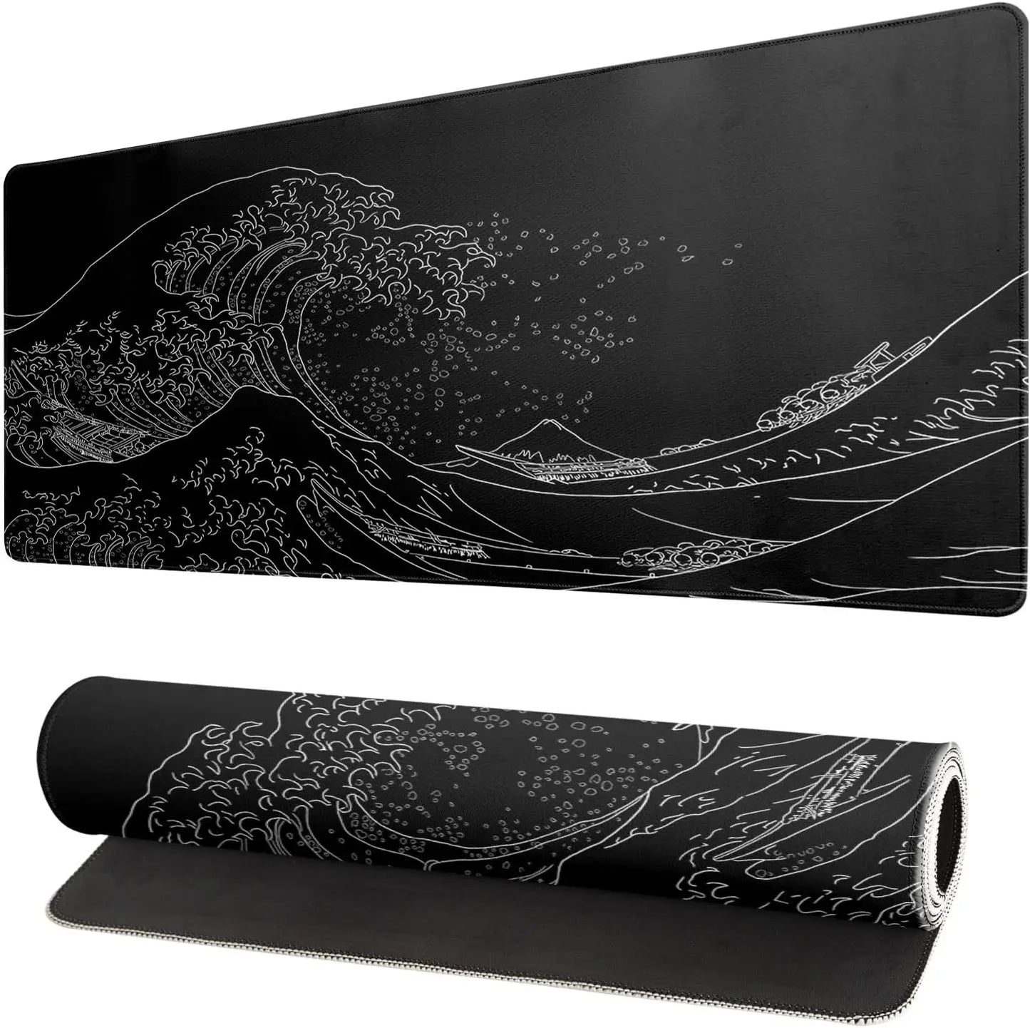 Mouse Pad Gaming - Desk Mat for Keyboard - Kanagawa Large Mousepad for Desk, Japanese Sea Wave Desks Pad with Non-Slip Base