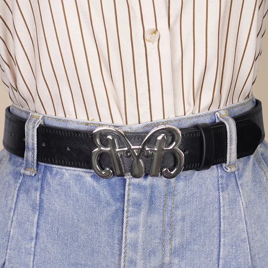 Pu Leather Jeans Belt Simple Fashion Casual Gothic Moon Star Buckle Belt Design Y2K Belt Vintage