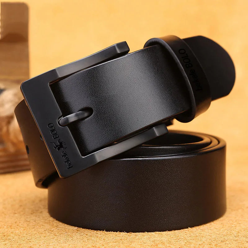Black Genuine Leather Men's Belt Fashion Alloy Belts Buckle Luxury Jeans Belts