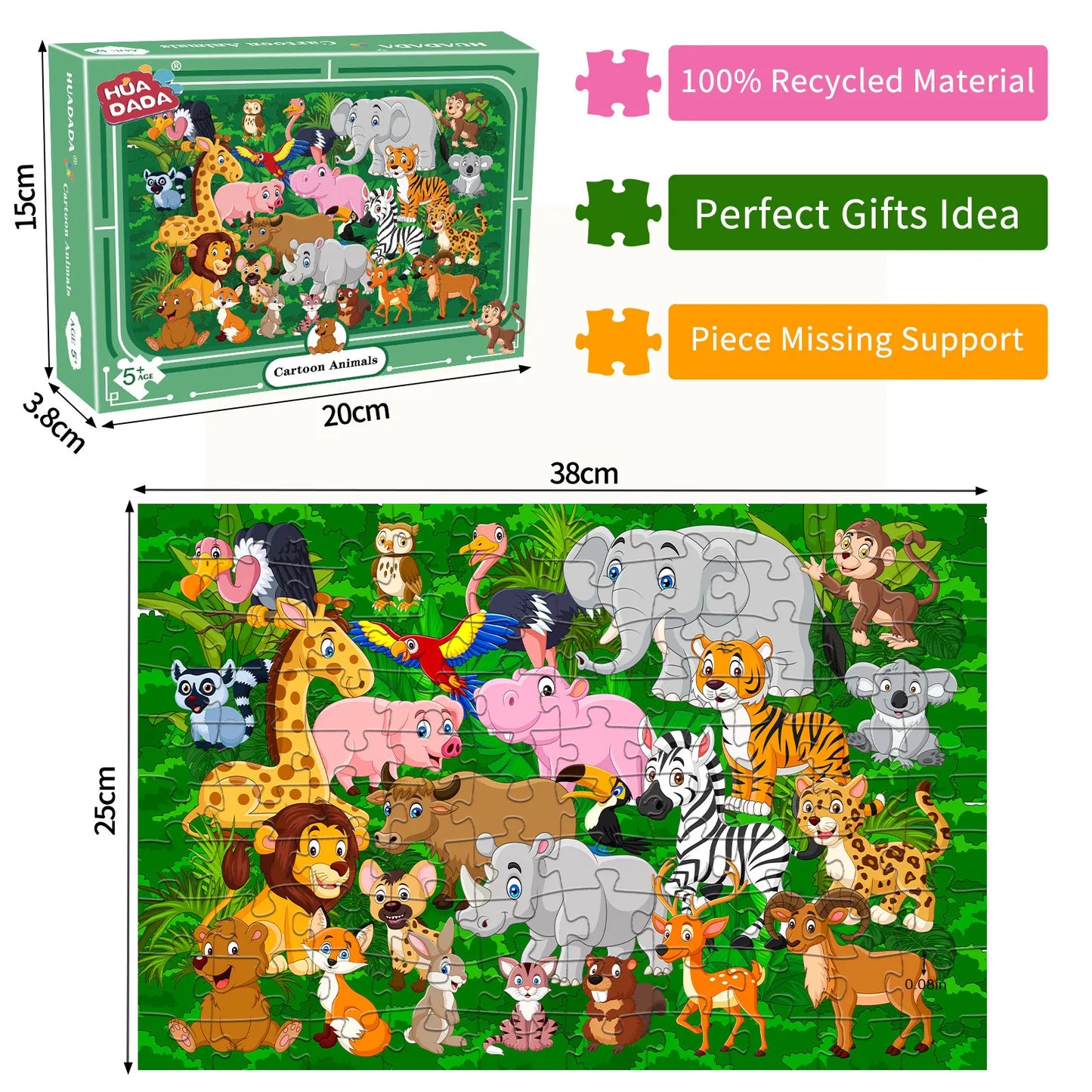 38*25cm 100 Pieces Puzzle Animal Engineering Car Dinosaur Puzzle Children Paper Puzzle Blue Card Benefit Intelligence Toys