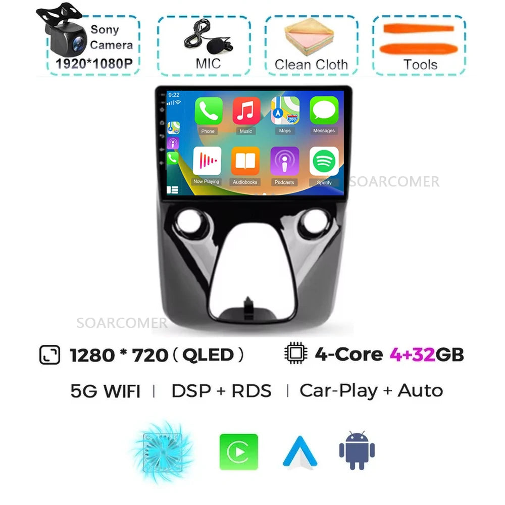 Android 15 For Peugeot 108 Toyota Aygo B40 2013-2021 Citroen C1 2K QLED Android Car Radio Multimedia Video Player GPS 4G stereo