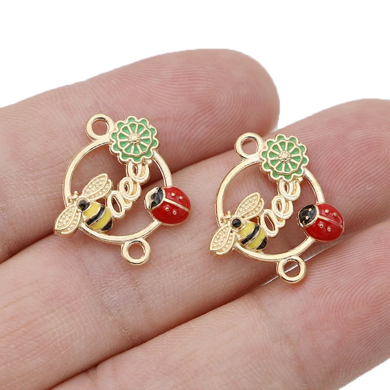 10Pcs Gold Plated Red Enamel Bee Ladybug Charm Connector for Jewelry Making Bracelet DIY Findings Accessories Handmade Craft