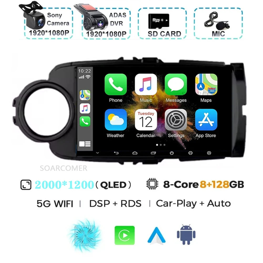 Android 15 For Toyota Yaris 2011 - 2017 Multimedia Player Carplay Auto Car Radio GPS video Qualcomm Snapdragon DSP WiFi+4G DVD