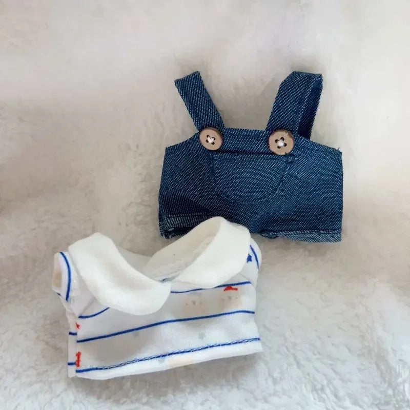 Hot Labubu Doll Clothes Fashion Clothes Lapel T-shirt Jeans For 17cm Doll Clothes Dolls Accessories Cute Little Clothes