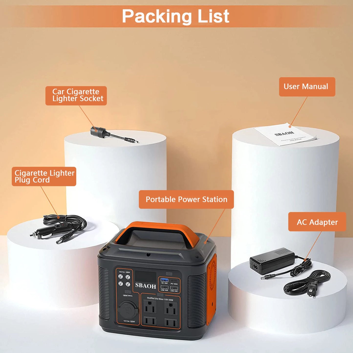 Power Station, 300W 296Wh Solar Generator Quick Charge 110V AC Outlets/DC Ports