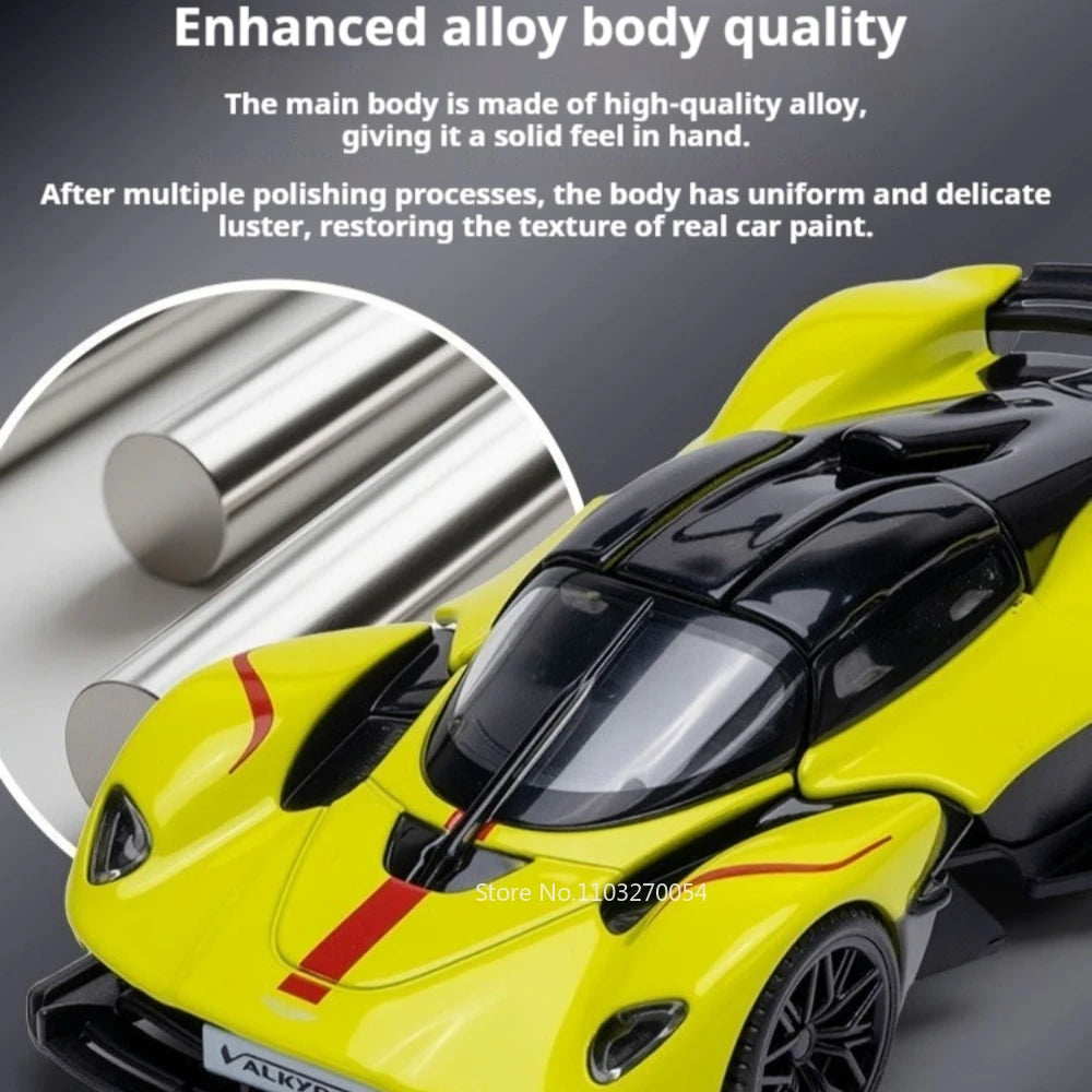 1:43 Scale Valkyrie V12 Miniature Model Alloy Diecast Car Toys Rubbre Tires Doors Opened Metal Body Vehice Gift with Acrylic Box
