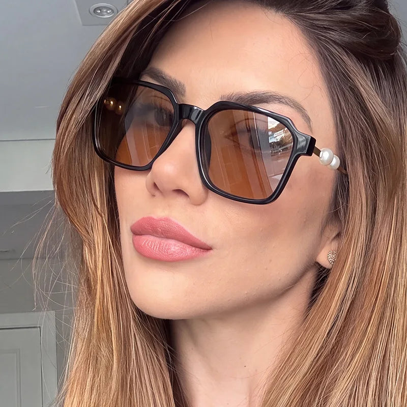 JNPCXI New Luxury Square Pearl Decorated Women's Sunglasses Fashionable UV400 Casual Sun Glasses