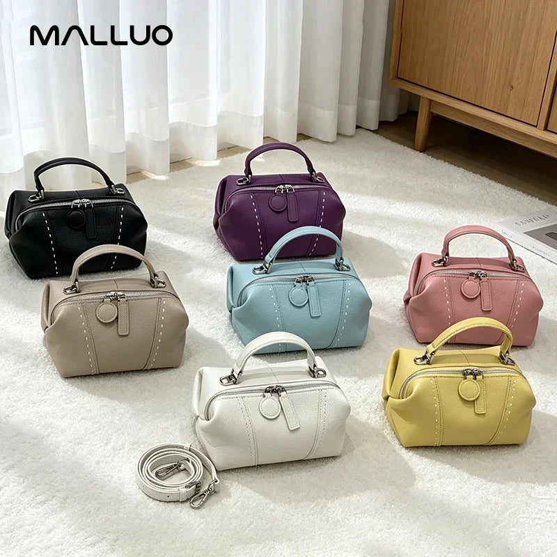 Genuine Cowhide Leather Mini Boston Bag for Women Luxury Designer Pebbled Leather Top Handle Crossbody Bag in Multi Colors