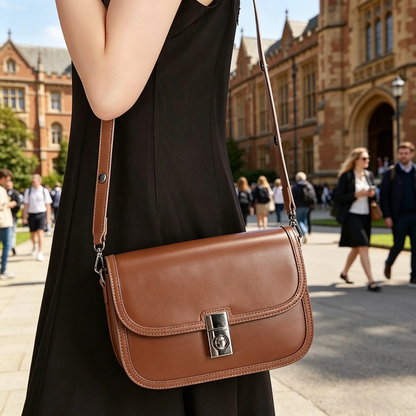Genuine Cowhide Leather Flap Crossbody Bag for Women Vintage Saddle Shoulder Bag with Silver Lock Luxury Designer Messenger bags