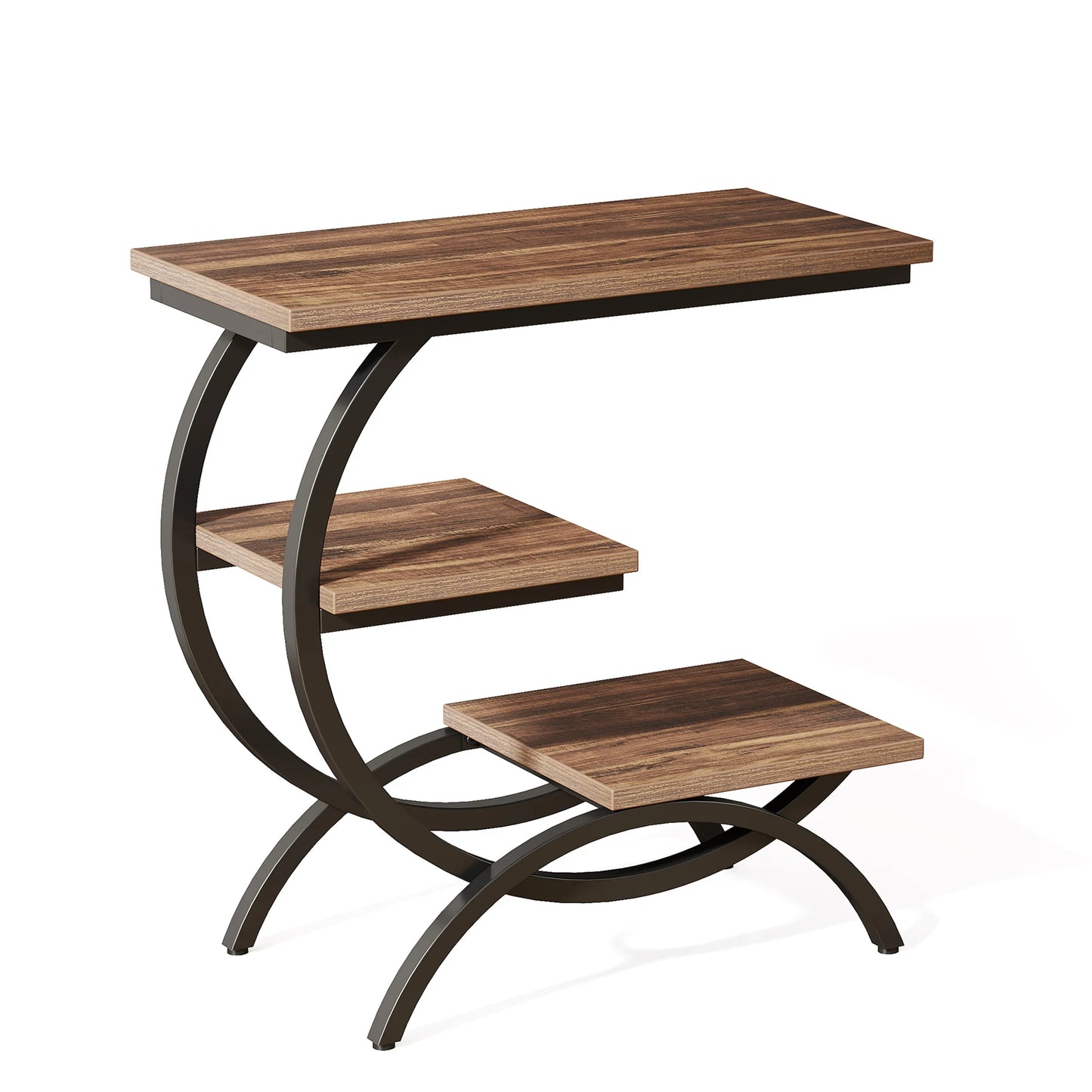Tribesigns C-Shaped End Table, Industrial 3-Tier Small Table, Wood Snack Table