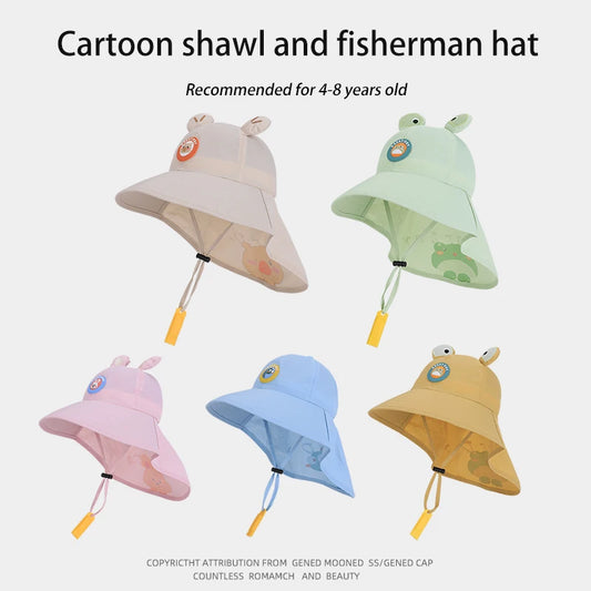 2263-Summer children's hats for boys and girls, outdoor sun protectionhats,cartooncutewhistlesunhats,widebrimshawlfishermanhats.