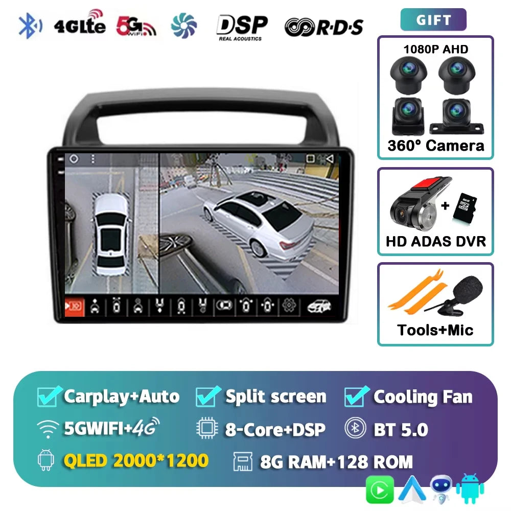 For KIA Carnival VQ 2006-2014 2K 12+256 QLED Android 15 CarPlay Car Radio Multimedia Video Player GPS stereo Head Unit 4G WIFI