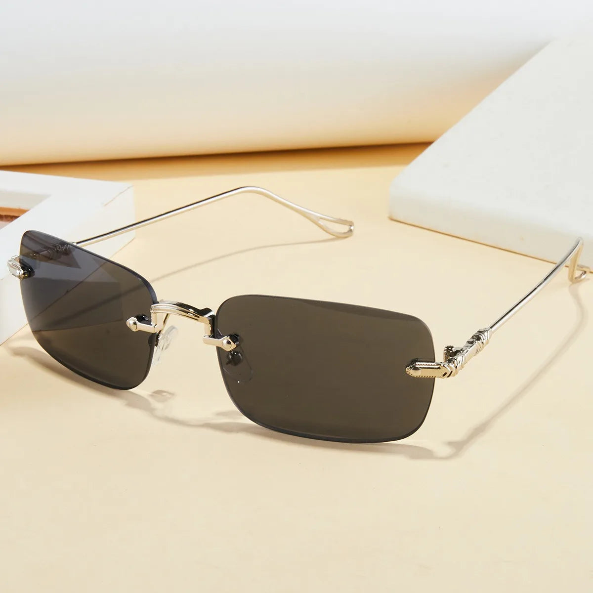 Men's Metal Frameless Sunglasses Square Frameless Sunglasses Retro Metal Sunglasses Trendy Street Photography Street Style
