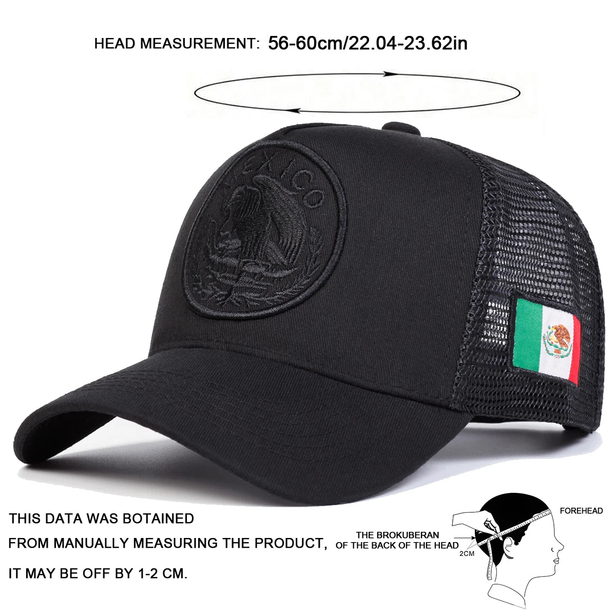 Unisex Mexican Flag Embroidery Baseball Net Caps Adjustable Casual Season Hats