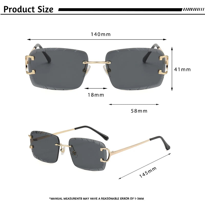 Caterside Rimless Gradient Square Sunglasses Man Diamond Cupronickel Frame Sun Glasses Punk Women Small Frameless Eyewear UV400