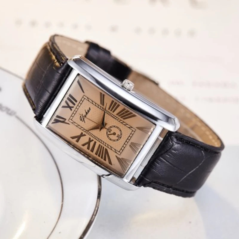 Fashion Couple Watch Luxury Rectangle Dial Women Quartz Watch Men Leather Band Casual Women Leather Wristwatch Relogio Masculino