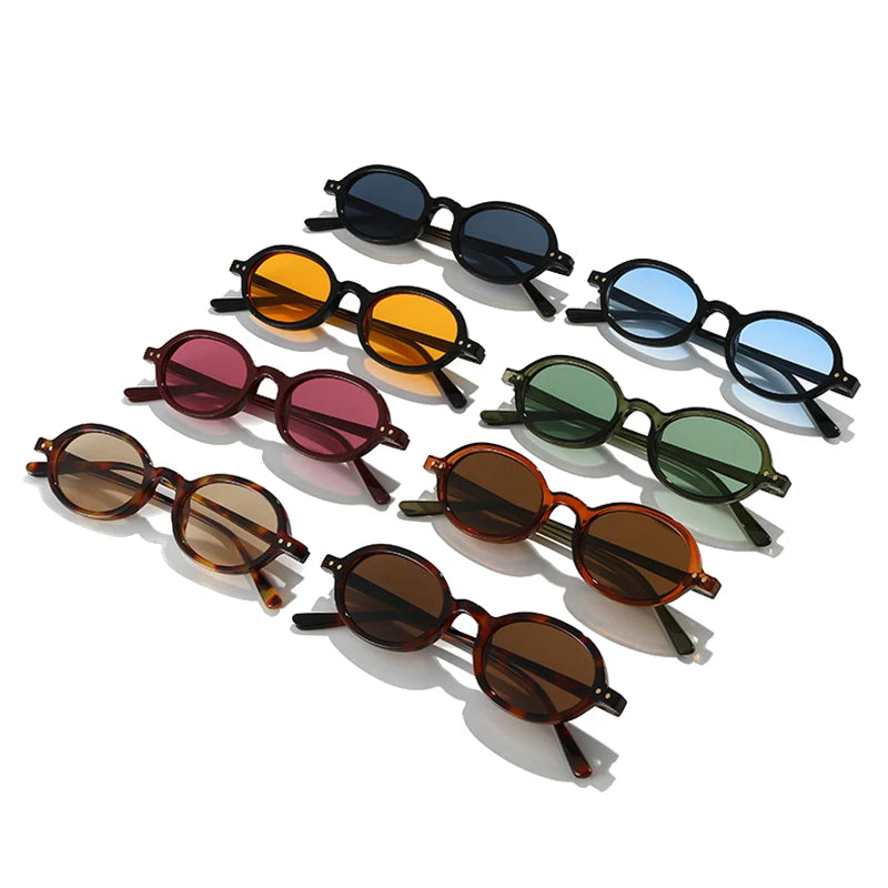 JNPCXI New Fashion Small Oval Sunglasses Women Vintage Rivets Punk Orange Tea Shades UV400 Men Sun Glasses