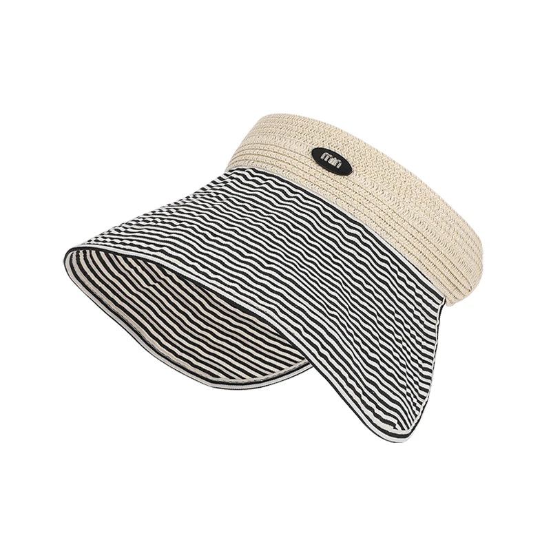 6175-New summer women's wide-brimmed hat - beach and sand grass-wovensunprotectionhat, versatile and fashionable striped top hat