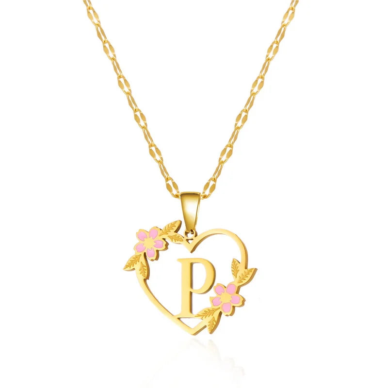 Stainless Steel Heart A-Z Initial Letter Pendant Necklace for Women Fashion Gold Color 26 Alphabet Necklace Party Jewelry Gifts