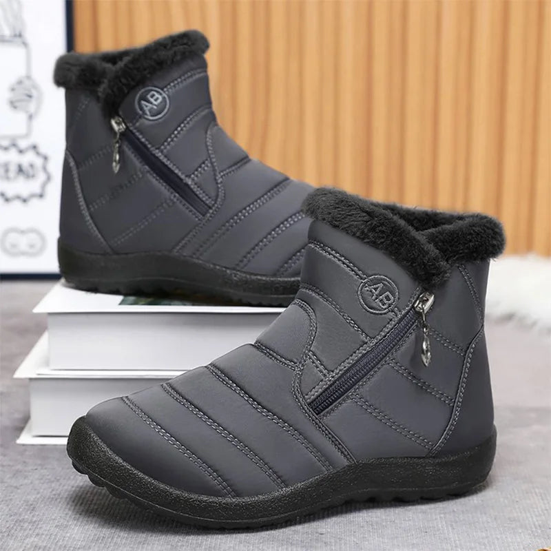 Retro Plus Size Snow Boots for Women Zipper Up Faux Fur Snow Boots Woman Winter Letter Embroidery Warm Plush Booties Ladies