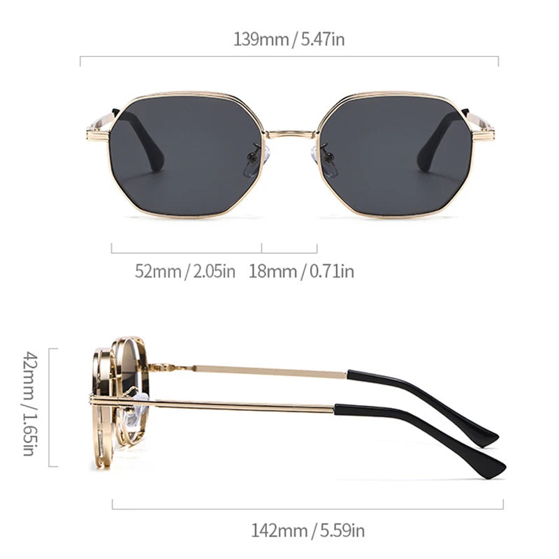 JNPCXI New Polygon Round Metal Sunglasses Women Fashion Clear Ocean Gradient Purple Lens Shades UV400 Men Sun Glasses