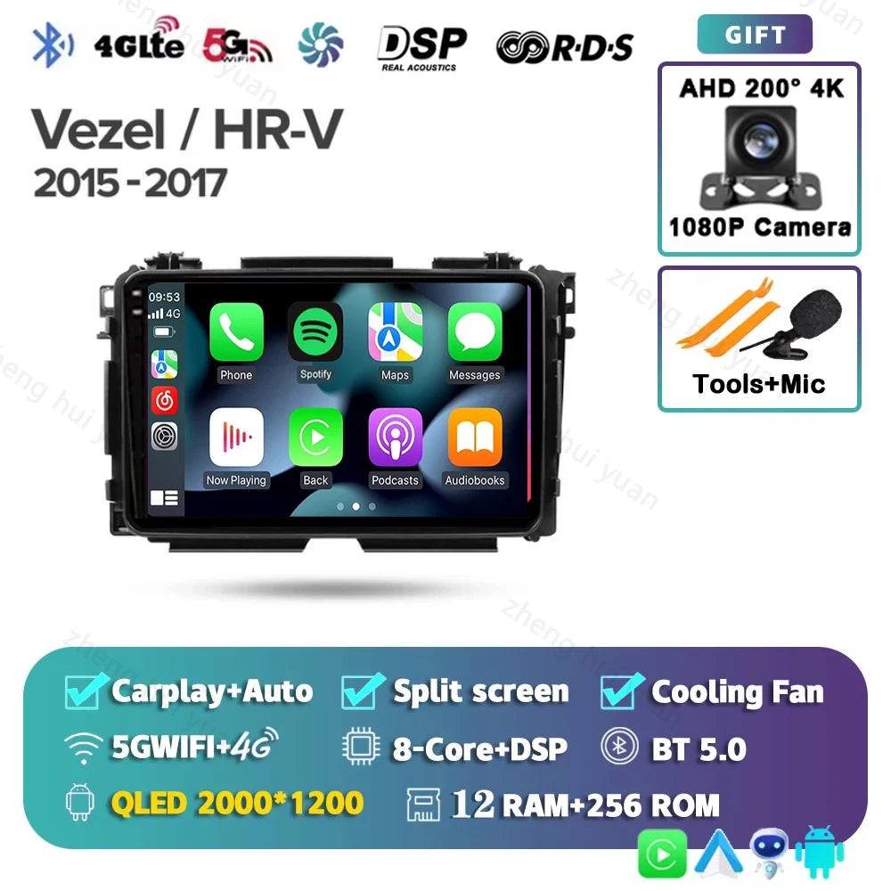 For Honda Vezel HR - V HRV HR V 2013 - 2019 Android 15 12+256GB CarPlay Auto Car Radio Multimedia Video Player GPS stereo Head