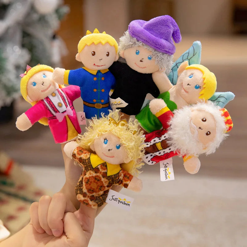 Cute Fairy Tale Kingdom Series Plush Hand Puppets Toys Cozy Cartoon Prince Princess Finger Puppets Funny Children Game Props