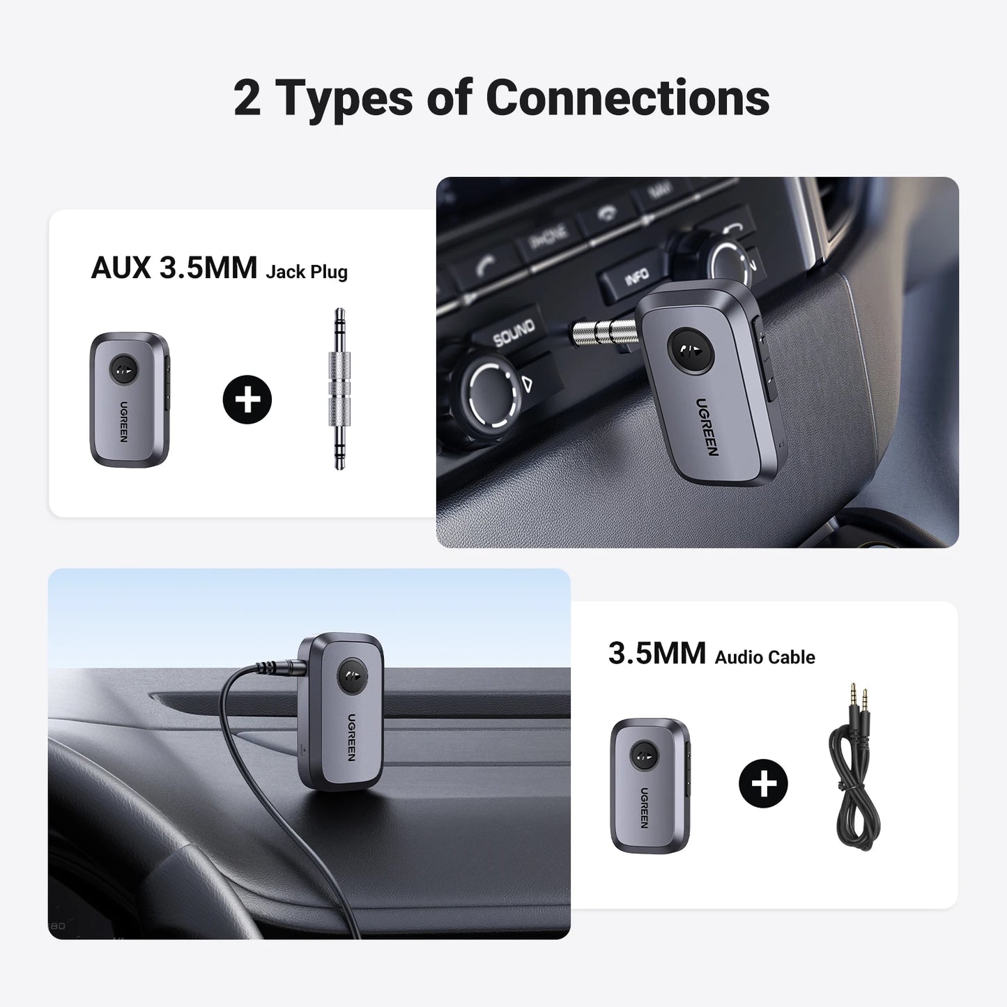 Bluetooth 5.3 Audio Receiver Car Adapter Wireless Car 3.5mm Jack Mic Handsfree