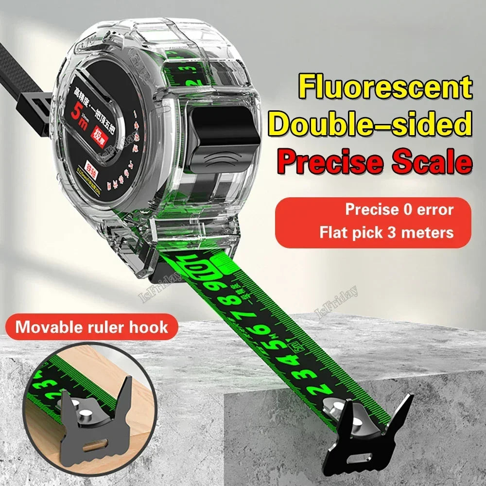 3/5m Fluorescence Tape Measure Thickened Transparent Woodwork Ruler High Carbon Steel Meter Gauge Distance Measuring Tape