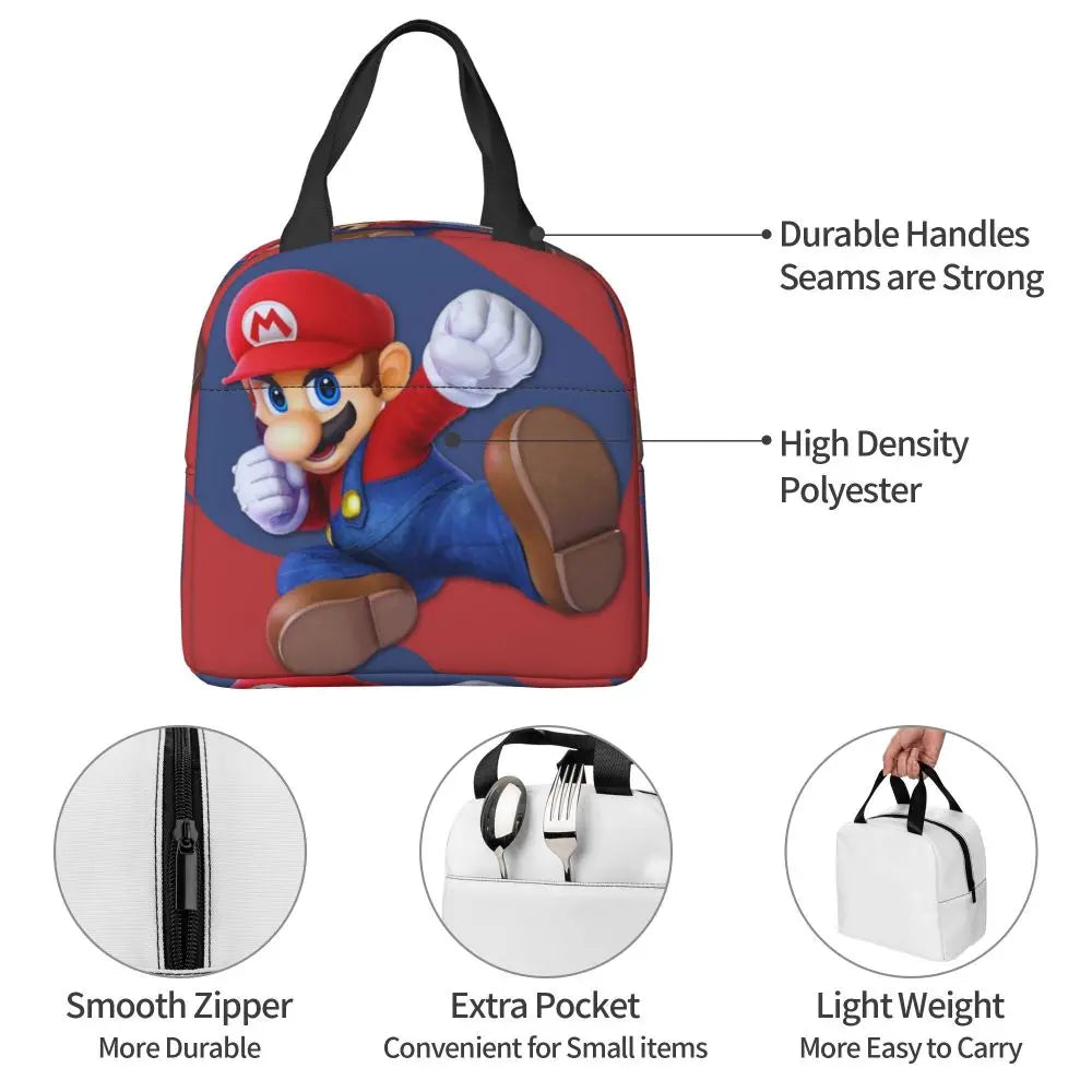 Custom Mario Super Bros Insulated Lunch Bag Reusable Thermal Cooler Lunch Box M4