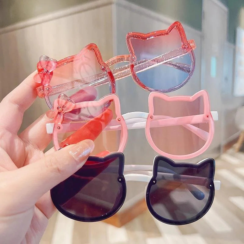 New Korean Style Cat Shape Children's Cute Cartoon Sunglasses Kids Anti UV Eyewear Round Colourful Sunglass