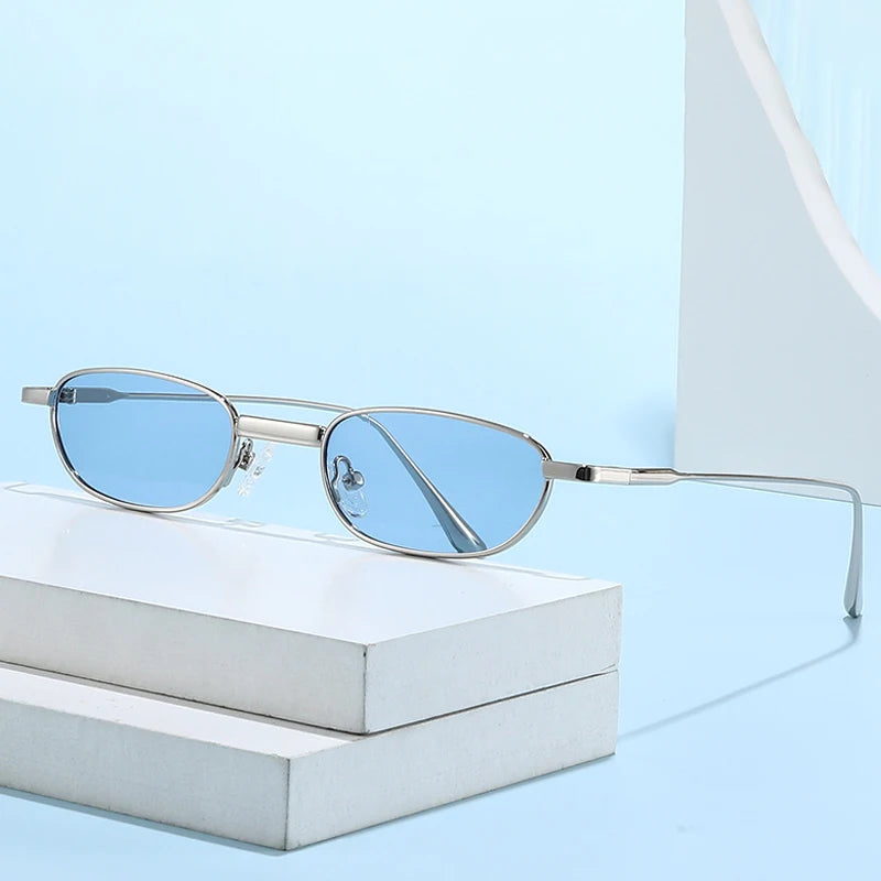 JNPCXI New Small Rectangle Women Polarized Sunglasses Fashion Clear Ocean Lens Shades UV400 Men Trending Metal Sun Glasses