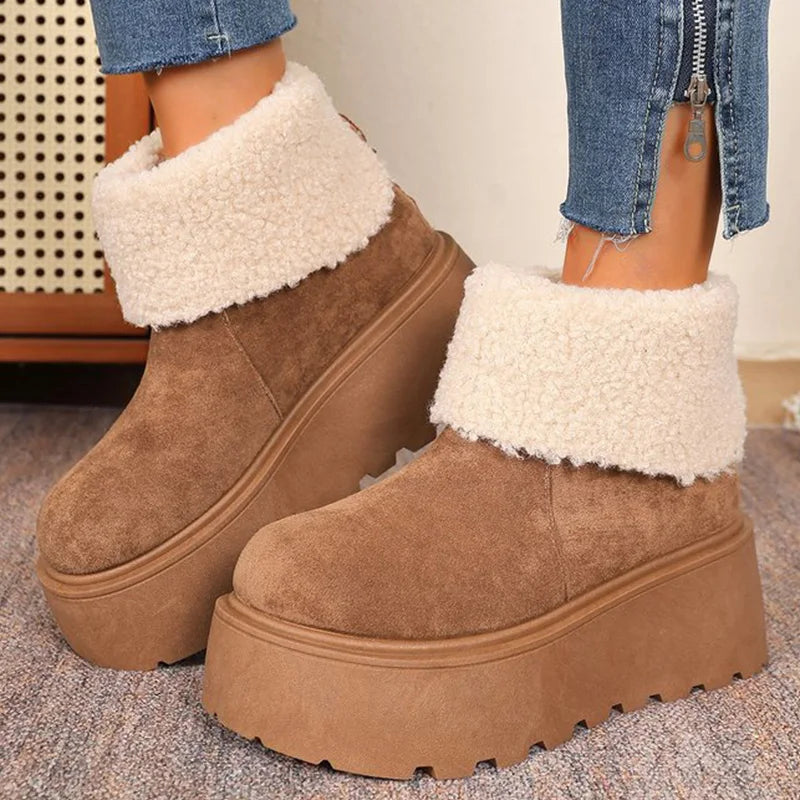 Fashion Slip On Camel Snow Boots Women 2025 Winter Short Plush Thick Warm Ankle Boots Woman Chunky Platform Booties Mujer